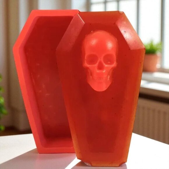 Hand Crafted Other - Glow In The Dark Skull Coffin Stash Jar with Lid Red Resin